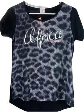 Rip Curl Womens Africa Leopard Print T-Shirt 8 Black Short Sleeve Casual Top